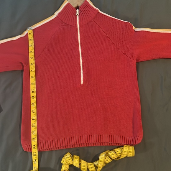 Marine Layer half zip sweater XS red with colorful stripes on sleeves - Picture 11 of 11